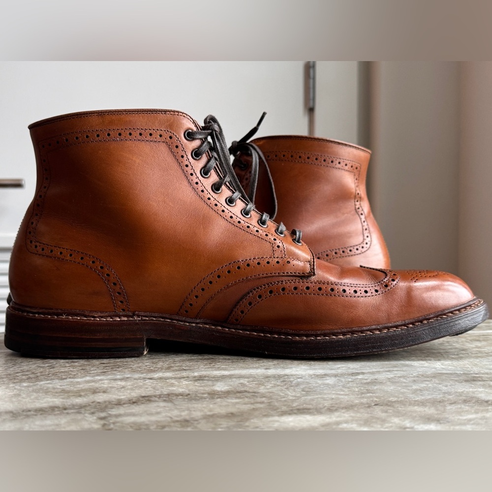 ALDEN 44618 Wingtip Boots Dark Tan Calfskin Lace Up Ankle Whiskey 13 BD - Picture 6 of 12